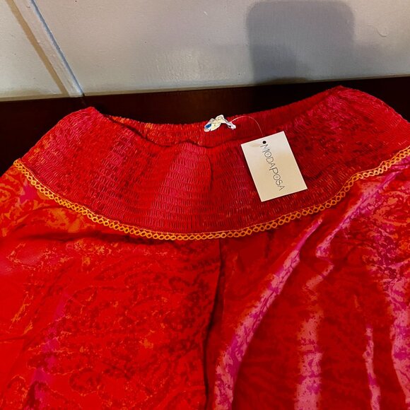 Modaposa Womens Red & Orange Wide-Leg Pants Smocked Waist boho style - Picture 2 of 6